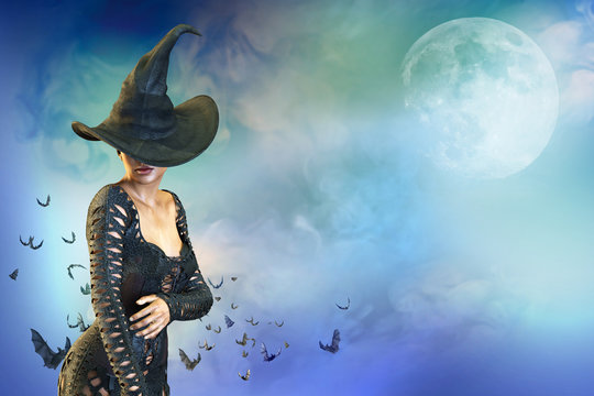 3D Illustration of beautiful witch woman Halloween render