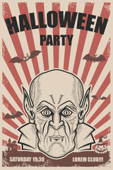 Halloween party poster template. Vampire head.Trick or treat. Halloween monsters.