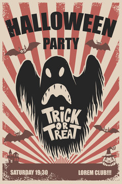 Halloween Party Poster Template. Scary Ghost.Trick Or Treat. Halloween Monsters.