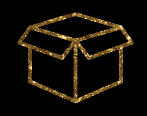 Vector golden glitter delivery shipping box line icon