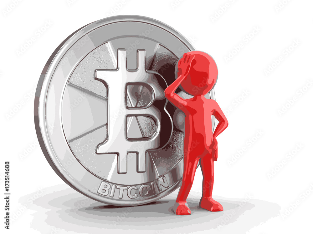Poster silver bitcoin and man. image with clipping path