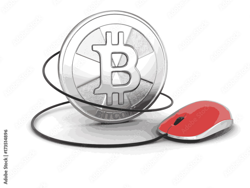 Poster bitcoin with computer mouse. image with clipping path