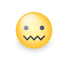 Fototapeta premium Confounded emoticon face. Zipper-Mouth Face. Embarrassed emoticon with a mouth in the form of a zig-zag. Facial expression confounded emoticon icon