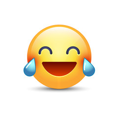 Laughing smiley with Tears of Joy. Happy cartoon emoticon. Emoji face laugh and crying