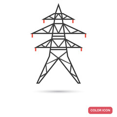 High-voltage tower color flat icon