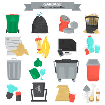 Garbage color flat icons set