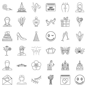 Shoe icons set, outline style