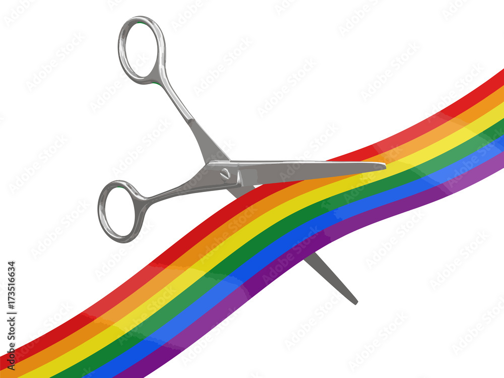 Poster scissors and color ribbon. image with clipping path