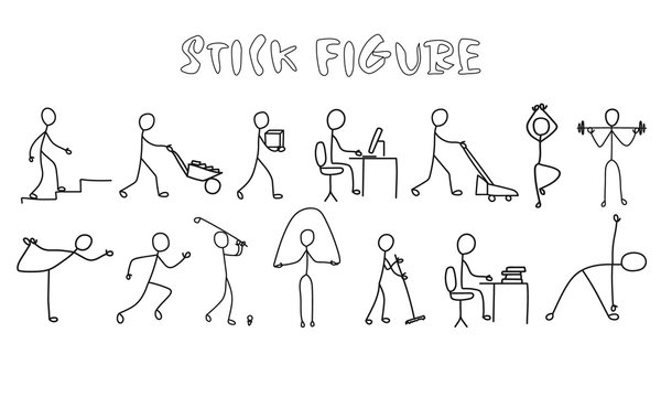 Set stick figure people. Simple men and women black pictogram