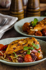 Grilled chicken steak with roasted vegetable
