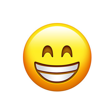Isolated yellow smiling face with white teeth icon