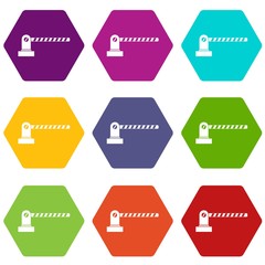 Parking barrier icon set color hexahedron