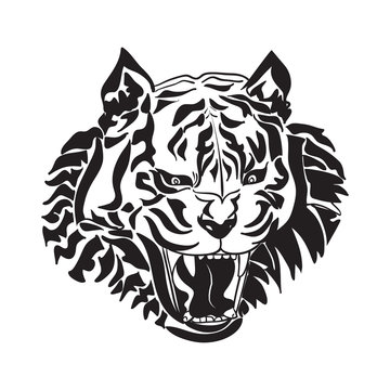 Line art of tiger head on white background