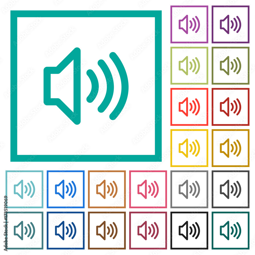 Poster volume flat color icons with quadrant frames