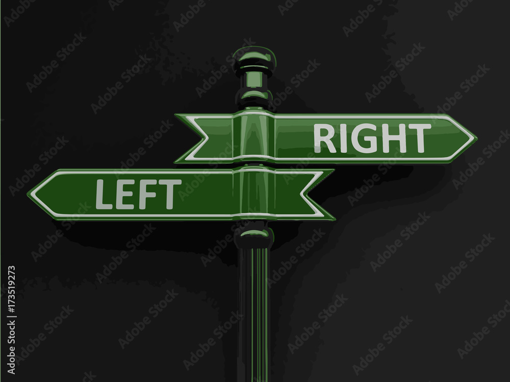 Poster right and left pointers on signpost. image with clipping path