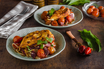 Grilled chicken steak with roasted vegetable