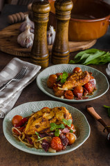 Grilled chicken steak with roasted vegetable