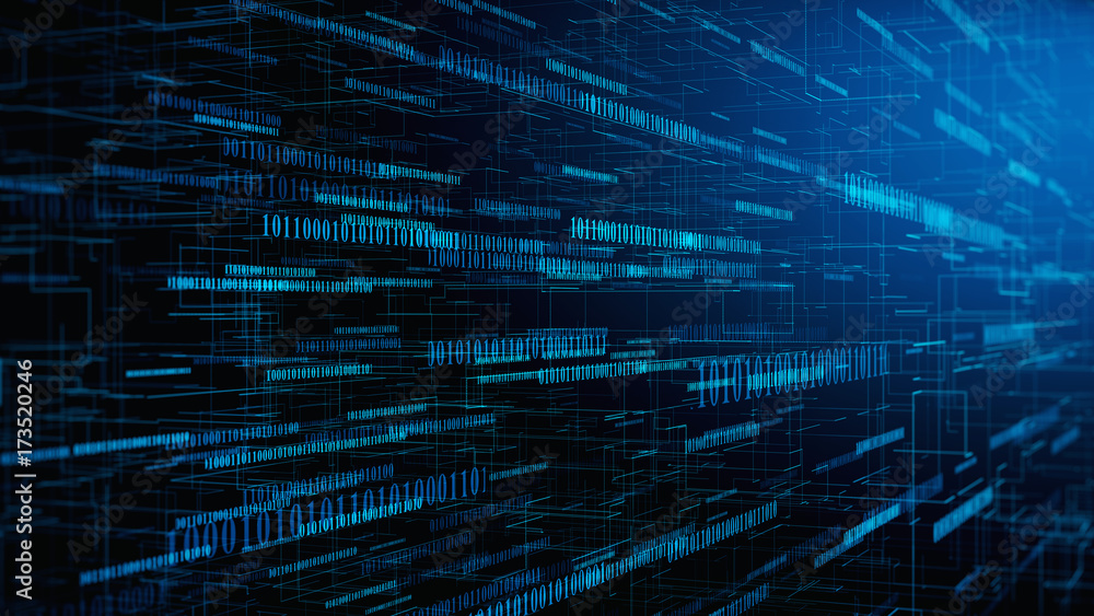 Poster computer code concept - digital binare code background. 3d illustration