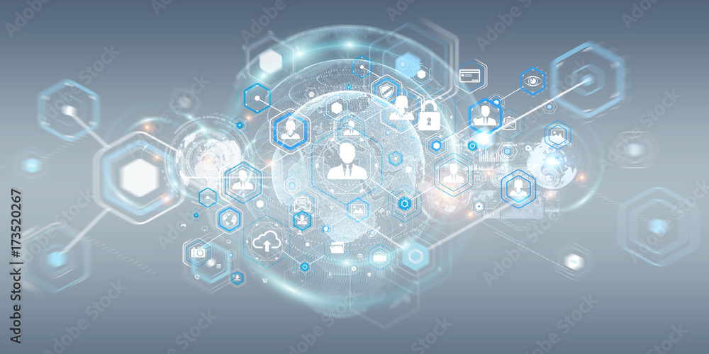 Poster Social network interface 3D rendering