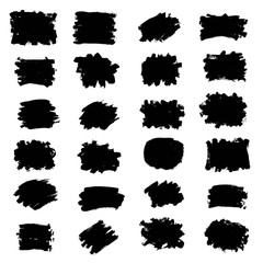 Set of black paint, ink brush strokes, brushes, lines, circle.