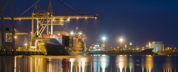 seaport at night, panorama