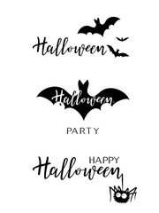 Halloween vector lettering. Holiday calligraphy with bats.