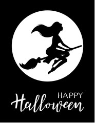 Halloween vector lettering. Holiday calligraphy with a witch.