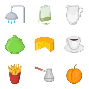 Device for tea icons set, cartoon style