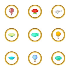 Hot air balloon icons set, cartoon style