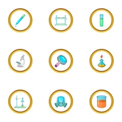 Fototapeta premium Laboratory equipment icons set, cartoon style