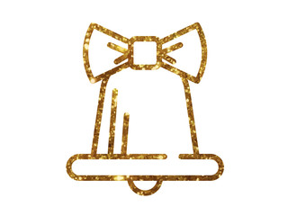 vector golden glitter Christmas bell decoration with ribbon line icon
