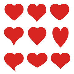 set of red hearts on white background