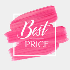 Best Price sign over watercolor art brush stroke paint abstract background vector illustration. Perfect acrylic design for a shop and sale banners.
