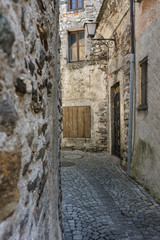 Fototapeta na wymiar old stone houses and wall in historic acient city old town architecture stlye