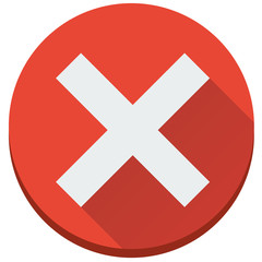 Flat red cross, wrong, incorrect, unfinished vector icon
