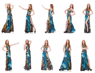 Model in nice dress isolated on white