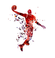 Naklejka premium Vector watercolor silhouette basketball player