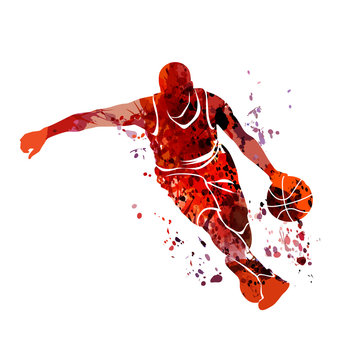 recommend clip art: Vector watercolor silhouette basketball player