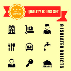 hotel and travel icons with red tape