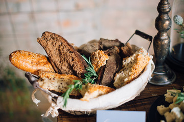decorated bread basket with candlestick