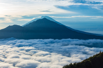 Volcano Gunung Agung at dawn. View of from Mount Batur in Bali.