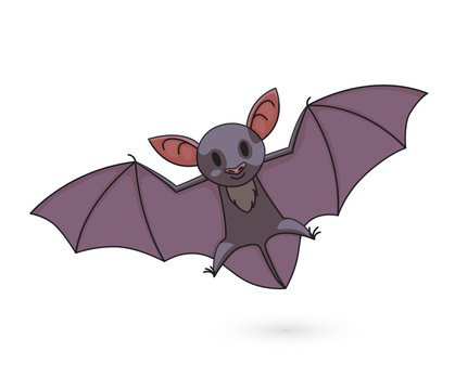Cute Bat, handmade drawing. Vector illustration for Halloween. Isolated object on white background.