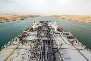 Big oil product tanker is proceeding through Suez Canal.
