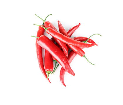 Chili peppers on white background