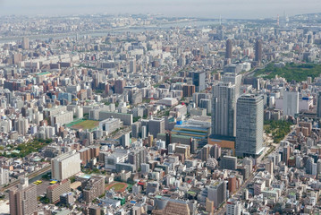 Japan Tokyo cityscape building, road aerial view