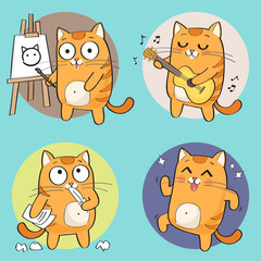 Cartoon Cat Character. Creative hobbies set. vector illustration - 173540009