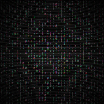 Vector binary code dark background. Big data and programming, hacking, decryption, encryption, computer numbers 1,0. Coding or Hacker concept. Analog TV Glitch moire texture. No signal noise