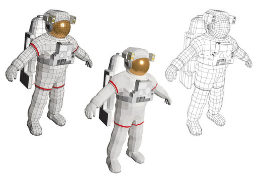 astronaut standing and equipped with his extravehicular mobility unit