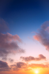 Soft sunset in the sky and clouds.