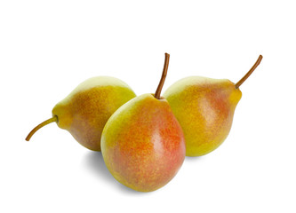 Delicious ripe pears on white background